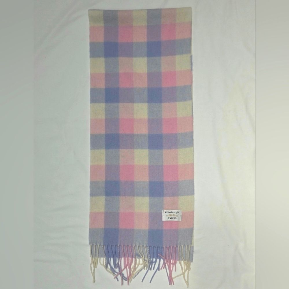 Edinburgh Lambswool Pastel Buffalo Plaid Fringed Scarf